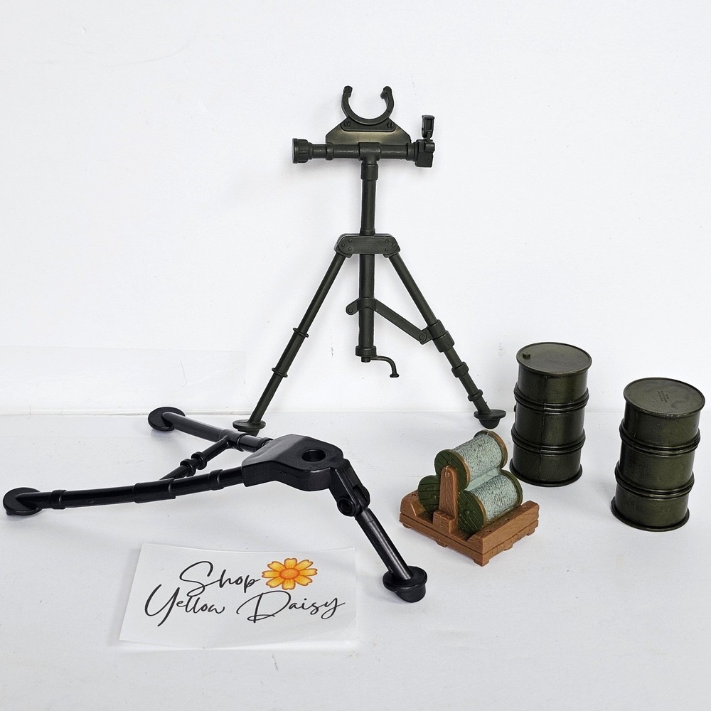 Lot of 5 G.I. JOE Gun Stand Tripod Barb Wire Reel Oil Tanks Drums Military 1349‎